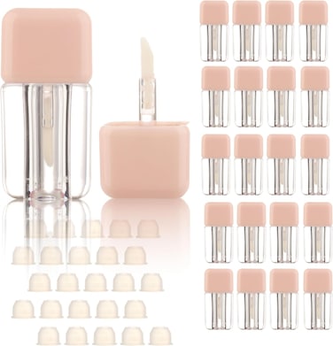 COSIDEA 25PCS Empty Pink Mini Square Lip Gloss Tubes 4ml 0.13 OZ lipgloss Tube with Wand Applicator for Lip oil tint bottles container