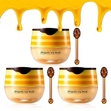 3PCS Honey Lip Balm, Vitamin E Moisturizing Propolis Sleeping Lip Mask, Effective Reduces Lip Lines Prevention Dry and Cracked Lip Scrubs Exfoliator Smoothing Dry Lip Care
