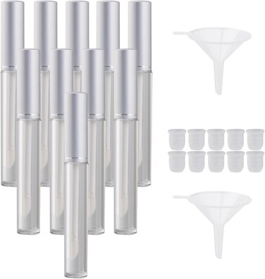 10 Pcs Empty Transparent Lip Gloss Tube Container for Makeup 3.5ml with Stopper Funnel