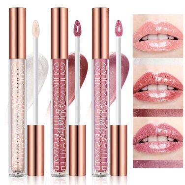 LANGMANNI Hyaluronic Acid Lip Gloss Set(3Pcs),Shimmer &amp; Long Lasting Smooth Texture Gloss For Lips Plumping,Moisturizing And Brightening. 0.1oz/pc (#1+#2+#3)