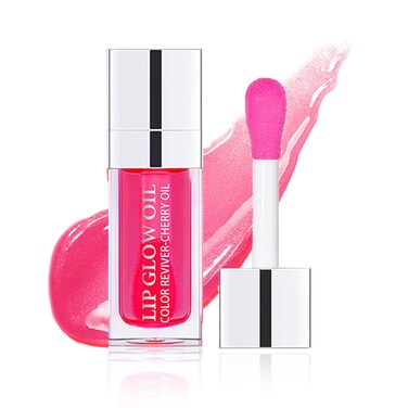 Plumping Lip Oil Lip Glow Oil Lip Gloss Oil Lip Stain Long Lasting Hydrating Non-sticky Big Brush Head Glitter Shine Clear Lip Oil Tinted for Lip Care and Dry Lips -015 Cherry Red