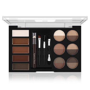 Eyebrow Powder Palette Set - 12 Colors, 5 Mascaras, 4 Stencils, Brush &amp; Pencil, Volumizing Gel for Natural Brows