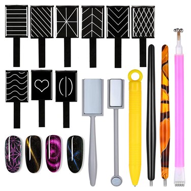 WOKOTO 15pc Cat Eye Nail Art Tools - Gradient Design Magnet Pens &amp; Wand for Magnetic Nail Polish