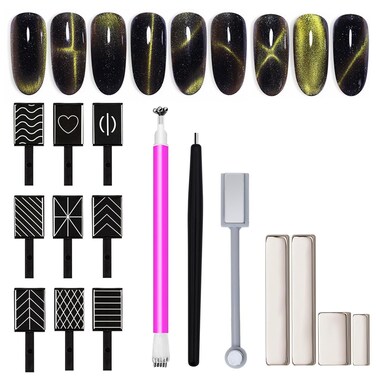 WOKOTO 16Pcs Cat Eye Nail Magnets Pens For Cat Eye Nail Art Tools Gradient Design Cat Eye Magnet For Nails Cat Eye Magnet Sticks Blocks For Women Nails Magnets For Magnetic Nail Polish Magnets Tools