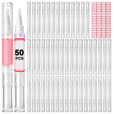 Nail Oil Pen 50Pcs 3ml Empty Cuticle Oil Pen Travel Transparent Twist Pens with Brush Tip for Nail Oil, Eyelash Growth Liquid Tube, Cosmetic Lip Gloss Container Applicators + 72pcs Label