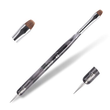 Kolinsky Sable Nail Brush French Nail Brush 2 Way Professional UV Gel Acrylic Nail Art Brush with Dotting Tool for French Manicure Cuticle Clean Up Nail Art Design Brush (2#)
