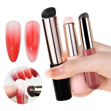 KAAGEE 3Pcs Silicone Nail Brush Ombre Nail Brush, Silicone Nail Tool Reusable Nail Art Brushes for Gel Polish, Nail Paint Brush Nail Gradient Brush Manicure DIY Tool (Black/Pink/Red)
