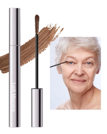 Brown Mascara for Older Women 60 Plus, Tubing Mascara Volume and Length for Mature Women with Thinning Lashes, Hypoallergenic Prime Mascara for Sensitive Eyes, Non Clumping Waterproof Long Lasting-02