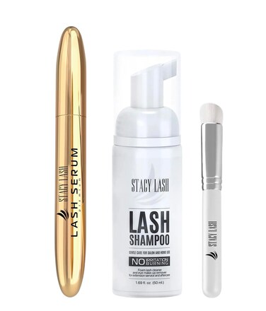 STACY LASH Lash Shampoo 50ml+ Eyelash Growth Serum Eye Makeup Remover + Lash Serum for Eyelash Growth and Thickness/Lash Cleaning Kit of Lash Cleanser + Brush &amp; Eyelash Serum to Grow Lashes