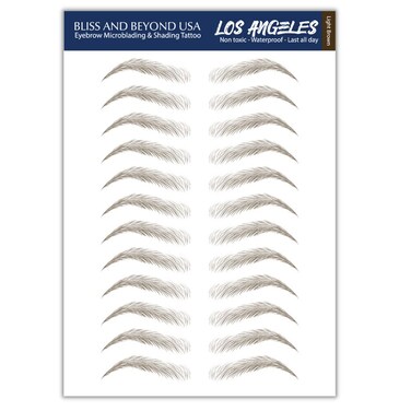 Waterproof Eyebrow Tattoo Stickers. A real hair stroke look. Hair replacement without surgery. Solution for hair loss. Bushy eyebrow tattoos. (New Los Angeles, Light Brown)