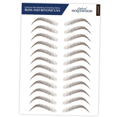 Waterproof Eyebrow Tattoo Stickers. A real hair stroke look. Hair replacement without surgery. Solution for hair loss. Bushy Tinted eyebrow tattoos. (New Hollywood, Dark Brown)