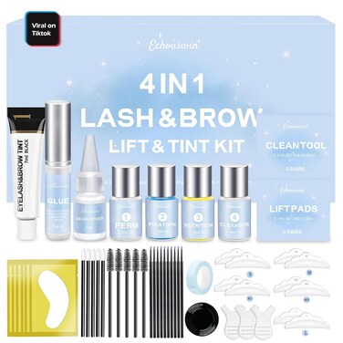 4 in 1 Lash &amp; Brow Lift and Color Kit,Professional Eyelash Lift Kit &amp; Brow Lamination Kit, Quick Curling Perming &amp; Voluminous Coloring with Complete Tools DIY, Suitable for Salon &amp; Home Use (Black)