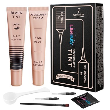 Libeauty Lash Color Kit, Instant Eyebrow Colour Kit Voluminous Natural Black Coloring Lasts for 4 Weeks Lash &amp; Brow Treatment (without silicone eye patch）