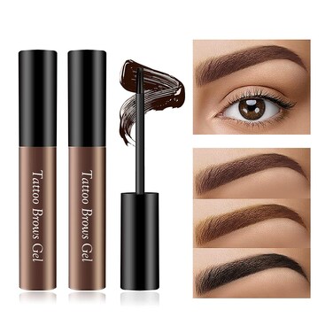 2 Pcs Natural Eye-Brow Gel Long-Lasting Waterproof Peel Off Tattoo Brow Makeup, For All Types of Eyebrows (Brown)