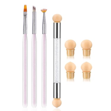 SILPECWEE 4pcs Ombre Nail Brush Nail Sponge Pen Ombre Brush for Gel Nails Acrylic Nail Art Brushes Fan Nail Pen Nail Brushes for Nail Art Design Tools with 4pcs Replaceable Sponge Head