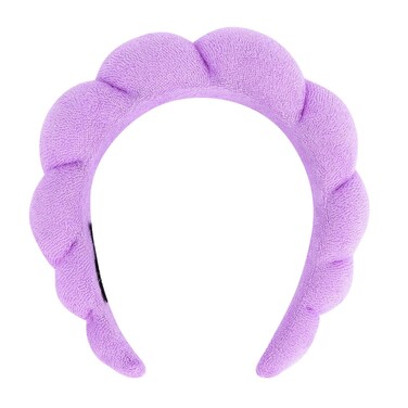 Women's Spa Terry Cloth Headband for Face Washing, Makeup Removal, Shower - Puffy Sponge Hair Accessory (Purple)