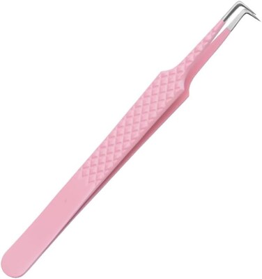 90 Degree Lash Tweezers for Eyelash Extensions, Precision Fiber Tip Grip Mega Volume Lash Tweezers, Pink