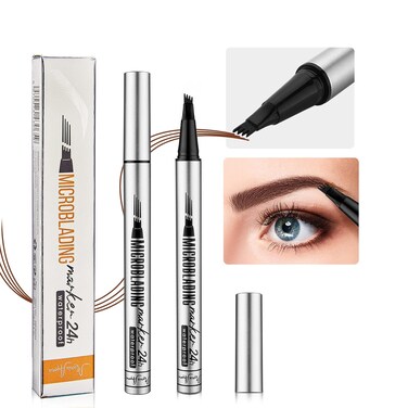Duo Pack of Vegan-Approved Natural Looking Microblading Eyebrow Pencil, 4D Innovative Micro-Fork Tip Applicator, Long-lasting Eyebrow Pen, Waterproof &amp; Smudgeproof, Cruelty Free (Light Brown)