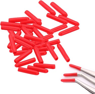 100 Pieces Red Plastic Eyelash Tweezers Cover Grafting Eyelashes Tips Covers Tweezer Point Protectors for Stainless Steel Straight Elbow Tweezers