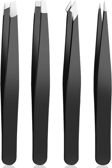 Tweezer Set For Man Women,Precision Tweezers For Facial Hair Eyebrow Chin,4Piece Stainless Steel Tweezers(Black).