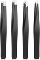 Tweezer Set For Man Women,Precision Tweezers For Facial Hair Eyebrow Chin,4Piece Stainless Steel Tweezers(Black).