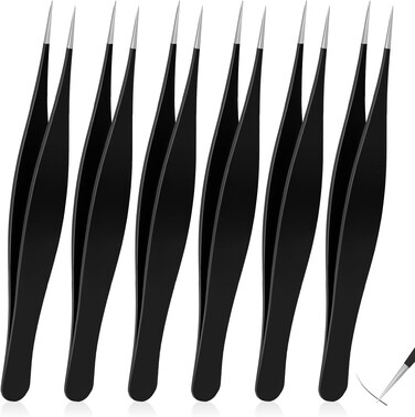 6 Pieces Needle Nose Tweezers Ingrown Hair Tweezers Pointed Tweezers Precision Fine Point Tip Tweezers Stainless Steel Blackhead Remover for Nose Facial Hair Eyebrow Blackhead Remover