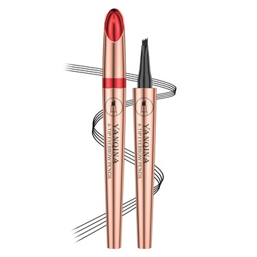Mysense Eyebrow Pencil, Liquid Eyebrow Pen with 4 Micro-Fork Tips, Waterproof Smudge-proof Brow Pencil for Natural Looking Eyebrow Makeup, 04# Black