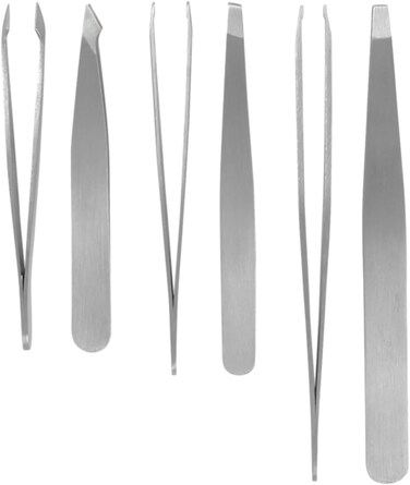 Iconikal Brushed Stainless Steel Tweezer Set &ndash; 12 Pack of Durable Precision Tweezers for Hair Removal - Mini Straight, Slanted &amp; Angled Types Included