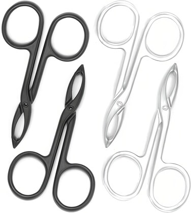 Tweezers Scissor Handle Straight Tip Scissor Shaped Eyebrows Tweezers for Hair Plucker Remover Facial Hair Eyebrows Care (4 pcs with Silver and Black)