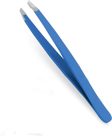 Tweezer for Women &amp; Men &ndash; Slant Pointed Precision Tweezers for Eyebrows &amp; Ingrown Facial Hair Removal with Sharp Needle Nose Point for Plucking (Blue)