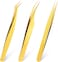 3 PCS Lash Tweezers for Eyelash Extensions, High Precision Gold Metal Tweezers Set Fiber Tip and Curved Isolation Tweezers Eyelash Extension Tools for Women Volume Lash, Crafting, Jewelry Making
