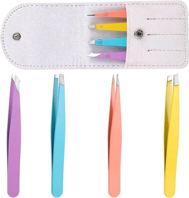 Portable Eyebrow Tweezers Set Professional Stainless Steel Outdoor Travel Tweezers Slant Tip and Pointed Precision Eyebrows Tweezers Very Precision for Facial Hair Removal