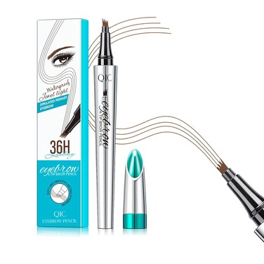 QIC Eyebrow 4 Tip Brow Pencil,Microblading Eyebrow Pen Waterproof Long-Lasting Eyebrow Microblading Pen Eyebrow Pencil with an Upgrade Micro-Fork Tip Applicator for Natural Eyebrow (Light Brown-01)