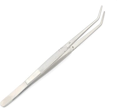 OdontoMed2011&reg; Heavy Duty 6 inches Stainless Steel College Tweezers Curved Tips All-purpose Forceps Professional Tweezers Tongs and Comfortable Ridged Handle for Crafting Repairing General Purpose