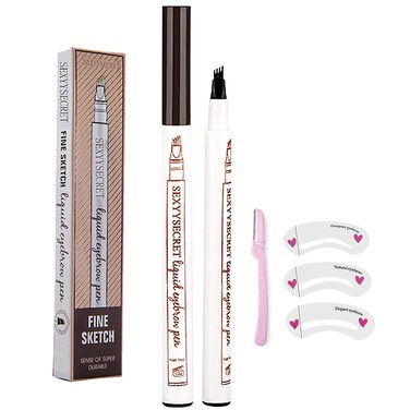 Liquid Eyebrow Pen 4 Points Eyebrow Pen Waterproof Fork Tip 3D Eyebrow Pencil Long Lasting Microblading Brow Pencil Makeup with a Micro-Fork Tip Brow Pen (4#Black)