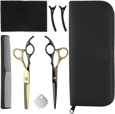 Hair Cutting Scissors Kit Hairdressing Scissor Professional Barber Flat Cut Tooth Scissors Bangs Thinning Shears Set Stainless Steel with Hairpin Comb for Men Women