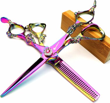 5.5/6 /7 Inch Purple Dragon Knight Professional Japanese Hair Scissors Barber Scissors Set (5.5 inch 2pc)