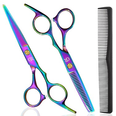 Hair Scissors Kit, Professional Hair Cutting Scissors Thinning Shears Kit 6.5 Inch Length,Barber Hairdressing Scissors Sharp Blade for Haircutting,Haircut Shears set for Men Women kids (rainbow)