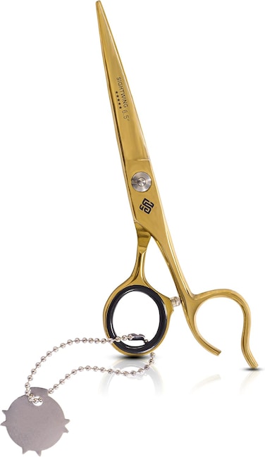 Modern Hair Shears - 6.5 Inch Cutting Scissors Premium with Leather Case and cushioned grips Attractive Razor Edge Blade Professional for Women Men, Gold