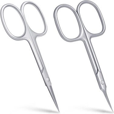 2pcs Cuticle Scissors, Extra Fine Straight/Curved Blade Scissors for Eyebrow Eyelash Nails Multi-Purposed Fine Small Scissors for Manicure Pedicure Beauty Grooming