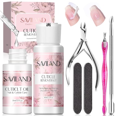SAVILAND Cuticle Remover and Cuticle Oil Kit &ndash; Nail Care Kit with Cuticle Remover Liquid &amp; 1.01 oz Cuticle Oil Cuticle Trimmer for Cuticle Softener &amp; Moisturize Manicure Kit for Home Use