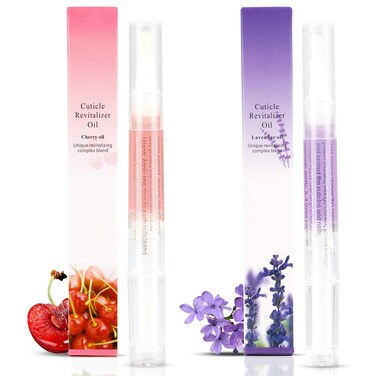 Meschett 2PCS Cuticle Oil Pens for Nail Care,Cuticle Revitalizer Oil Pen with Soft Brush,Cuticle Oil to Prevent Nail Cracking and Dry (Cherry &amp; Lavender Flavor)