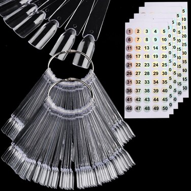 100PCS Nail Color Swatch Sticks with Number Stickers, Clear Square Nail Sample Sticks, Nail Art Display, Fan Shaped Practice Nail Tips with Ring, Nail Polish Color Chart, Nail Salon Supplies