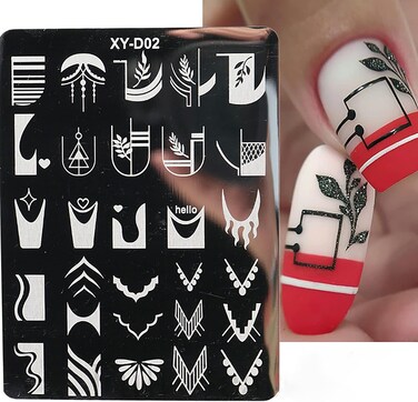 French Tip Nail Stamp Plate French Line Nail Stamping Plates Stencils Printing Template Manicuring DIY Printing Tools Flowers Leaves Smiley Heart Nail Art Stamp for Women and Girls