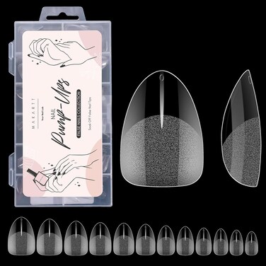 Makartt Almond Nail Tips, Extra Short Full Cover Pre-shape Fake Nails Half Matte Soft Clear Gel Nail Tips Acrylic False Nails, 12 Sizes French Press on Nail Extension Salon Home DIY 120pcs