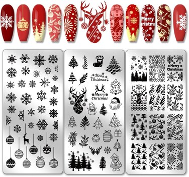 PandaHall Winter Christmas Nail Art Plates 3pcs DIY Nail Art Templates Reusable Template Design Tool