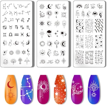 PH PandaHall 84 Patterns Moon Star Nail Stamper 12 Constellation Nail Stamping Plate Night Sky Nail Art Stencils Print Nail Stencils Stainless Steel Nail Image Plates for Nail Design Manicure Salon