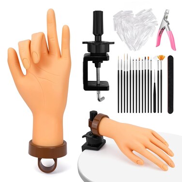 Yokilly Acrylic Nail Practice Hand - Bendable Soft, Flexible Plastic, Fake Mannequin Training Hand with Clamp Holder