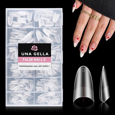 UNA GELLA Medium Almond Gel Nail Tips 504pcs Full Matte Soft Gel Almond Shape Nail Tips Half Cover Clear Gel x Tips for Nail Art Press On Nails, Almond Fake Nails 12 Sizes, Nail Extensions