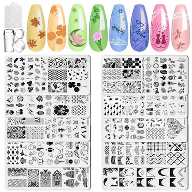 Biutee Nail Art Stamping Plates Set - 10PCS French Line Stamp Templates &amp; Reusable Stainless Steel Nail Tools
